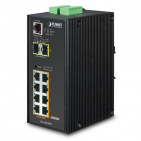Industrial Full Managed Switch Planet IGS-10020PT, IP30, L2+/L4, 8-Port 1000T 802.3at PoE + 2-Port 100/1000X SFP, -40 to 75 C, dual redundant power input on 48~56VDC terminal block, DIDO, ERPS Ring, 1588, Modbus TCP, ONVIF, Cybersecurity features