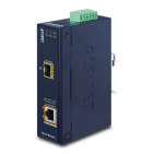 Industrial Media Converter Palnet IGUP-805AT, 1-Port 100/1000X SFP to 1-Port 10/100/1000T 802.3bt PoE++, 802.3bt Type-4, PoH, Legacy, Force mode support, -40 to 75 C, dual 12V~56V DC power boost, PoE Usage LED