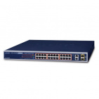 Combo Managed Ethernet Switch Planet FGSW-2624HPS4, 24-Port 10/100TX 802.3at PoE + 2-Port Gigabit TP/SFP, 420W, IPv4/IPv6 Management, SNMPv3, 802.1s MSTP, 802.1x Authentication, ACL, PD Alive Check, Cybersecurity features