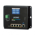 Industrial Wall-mount Gigabit Router Planet WGR-500-4PV, IP30 with 4-Port 802.3at PoE+ and LCD Touch Screen (120W PoE Budget, dual power input on 48-56VDC terminal block and power jack, -10~60 degrees C, Hardware NAT, IPv6)