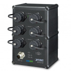 Industrial Managed Ethernet Switch Planet IGS-5227-6T, IP67-rated, L2+, 6-Port 10/100/1000T, -40~75 degrees C, ERPS Ring, 1588, Modbus TCP, 6 x waterproof RJ45 connectors included