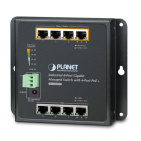 Wall-mount Managed Ethernet Switch Planet WGS-804HPT, IP30, IPv6/IPv4, 8-Port 1000TP with 4-Port 802.3AT POE+ (-40 to 75 C), dual redundant power input on 48-56VDC terminal block and power jack, SNMPv3, 802.1Q VLAN, IGMP Snooping, SSL, SSH, ACL