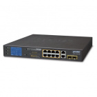 Gigabit Switch Planet GSD-1222VHP, 8-Port 10/100/1000T 802.3at PoE + 2-Port 10/100/1000T + 2-Port 1000SX SFP with smart color LCD (120W PoE Budget, Standard/VLAN/Extend mode, PoE Budget, bandwidth control, PD alive check setup over LCD)